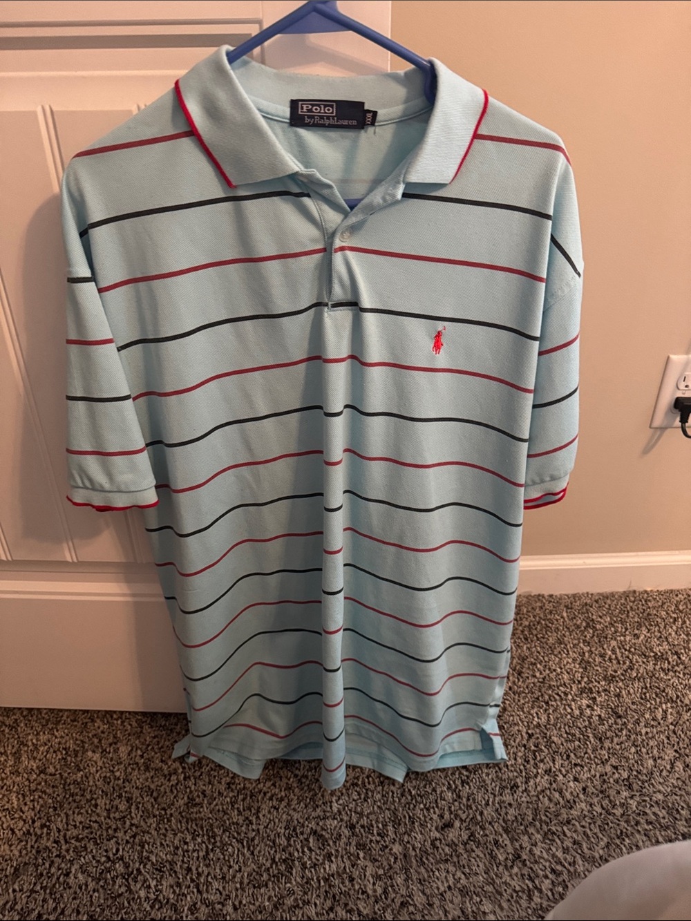 Polo by Ralph Lauren Light Blue Polo with Navy and Red Stripes